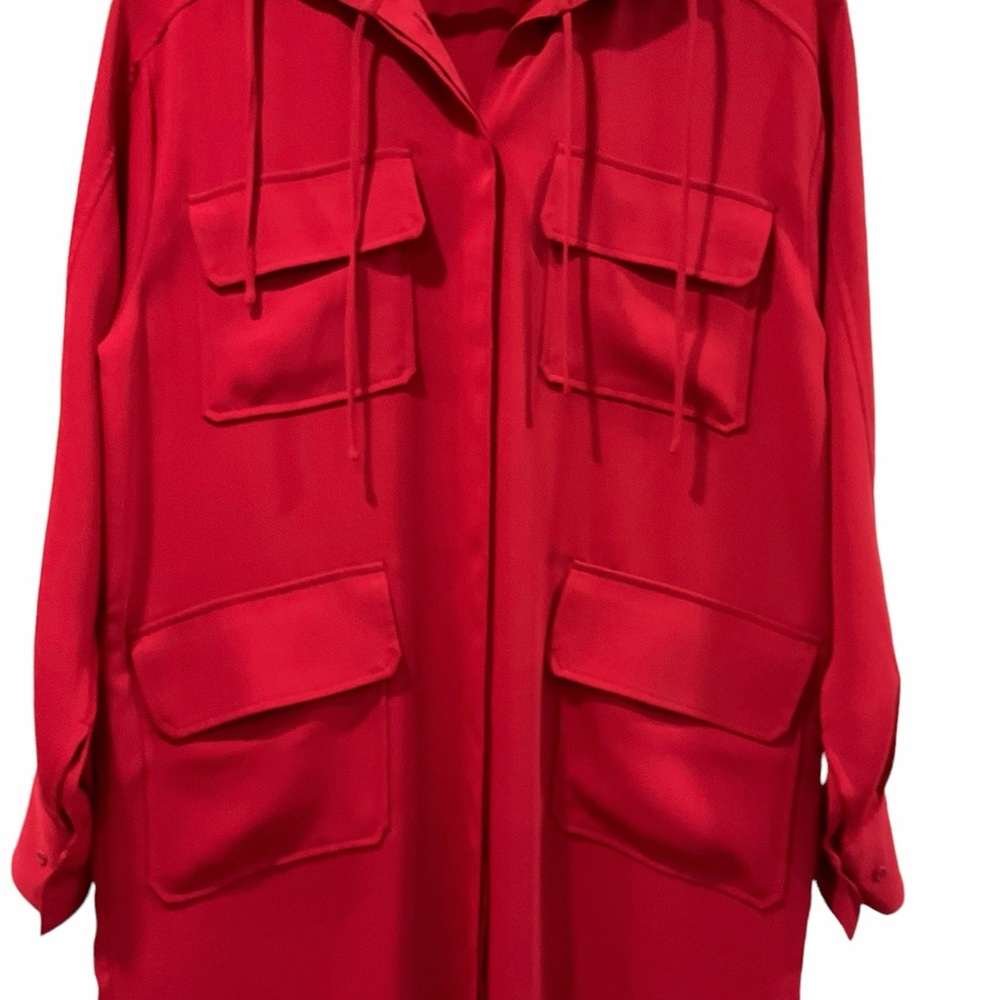 Aritzia Babaton Howitt Shirt Dress Jacket Red Utilitarian Pockets Women’… - Picture 6 of 16